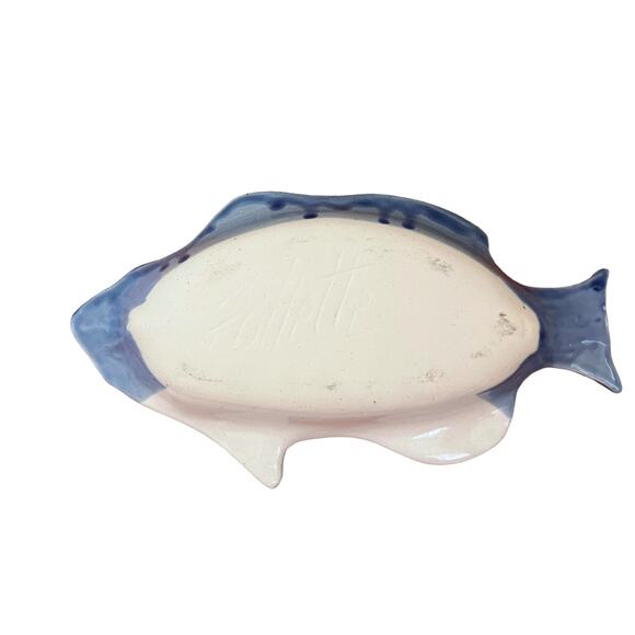 Vintage Kent Follette Signed Art Pottery Fish Floral Hand Painted 12x6” Dish - Picture 4 of 6